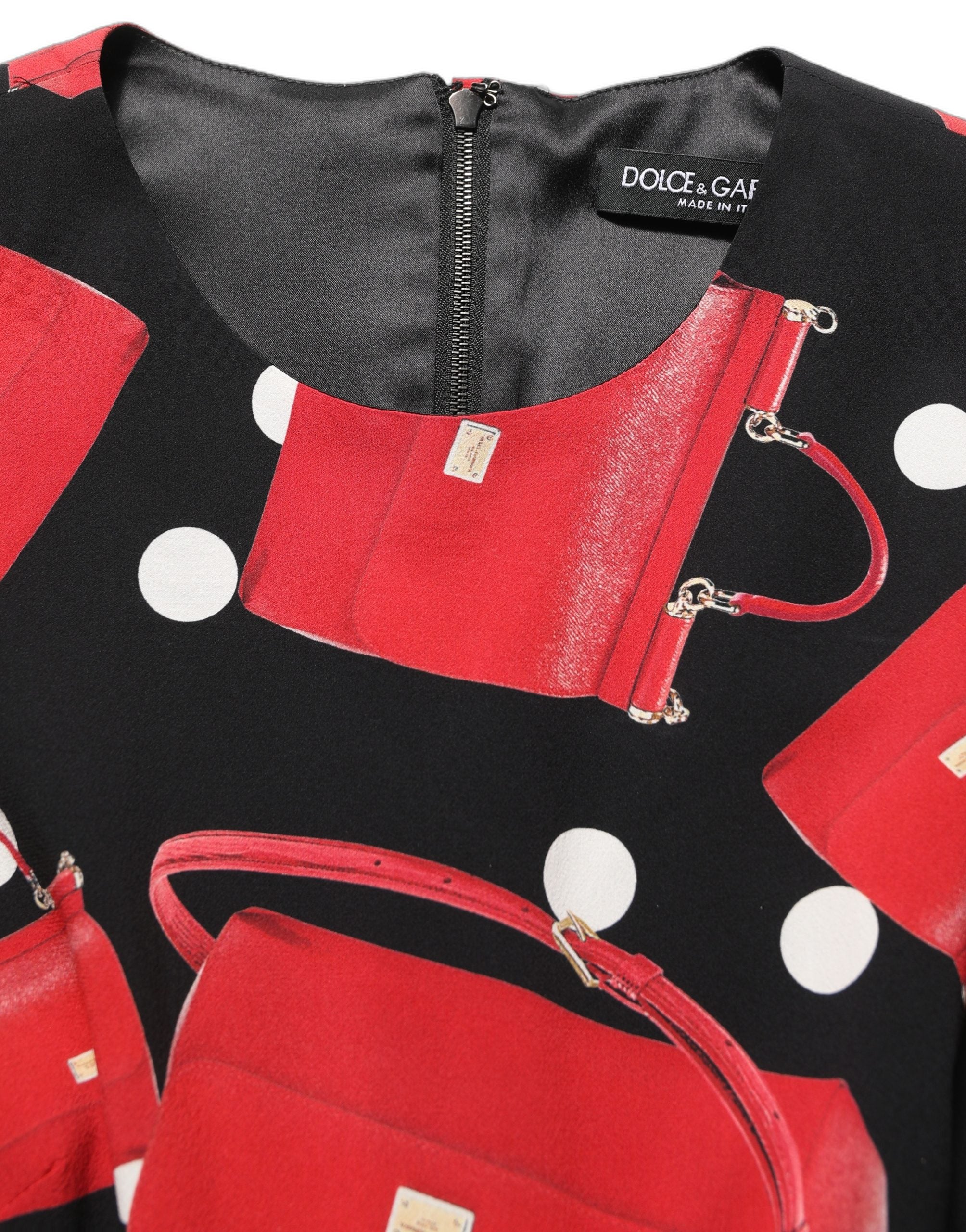 Handbag & Polka Dot Print Silk Dress — Black