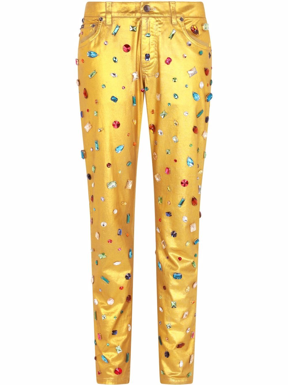 Logo-plaque crystal-embellished trousers - Yellow