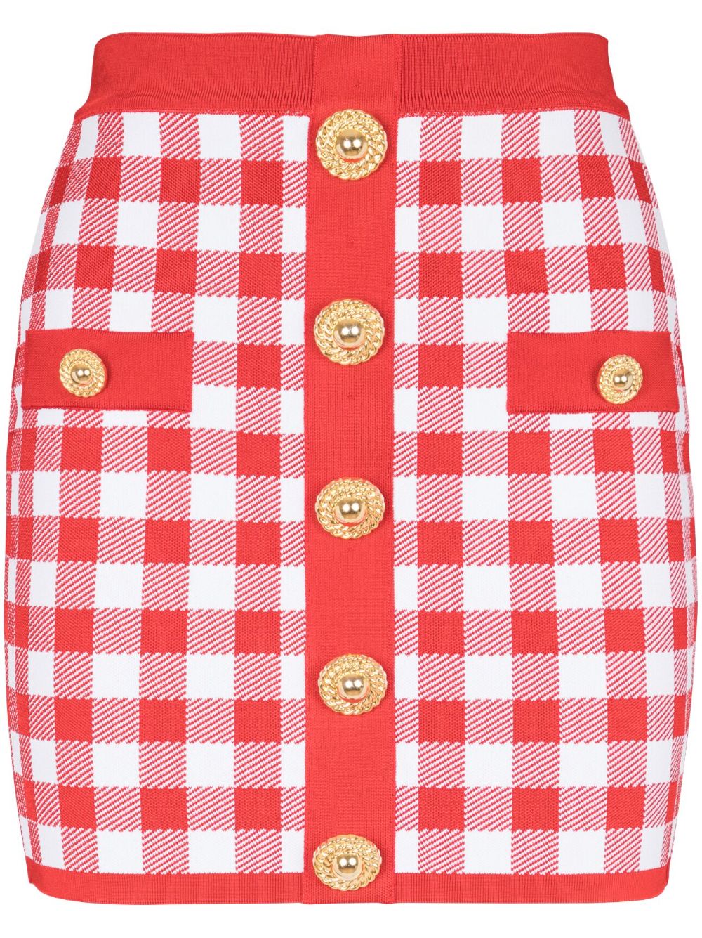Gingham fine-knit miniskirt