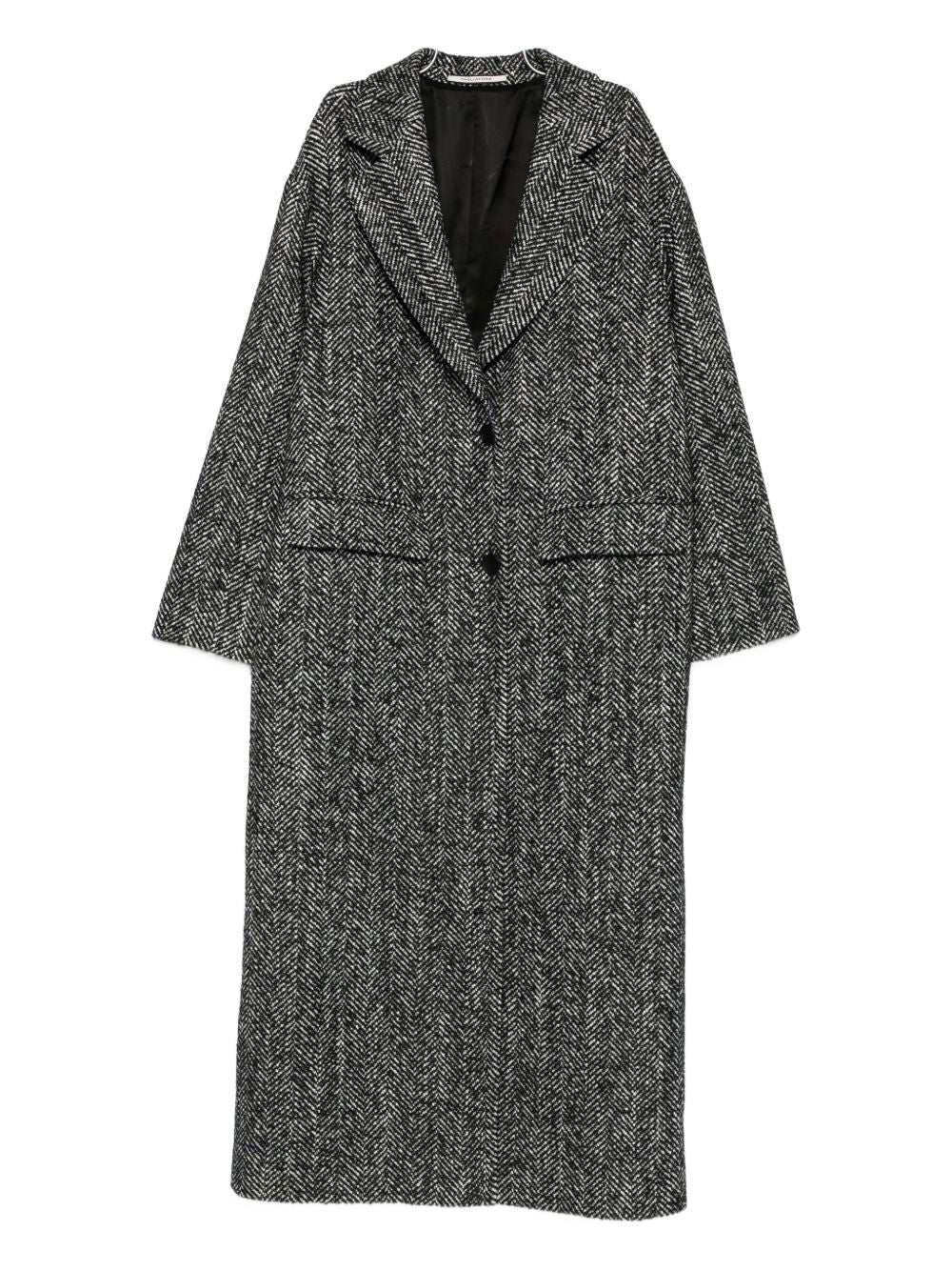 Herringbone Wool Blend Coat — Black