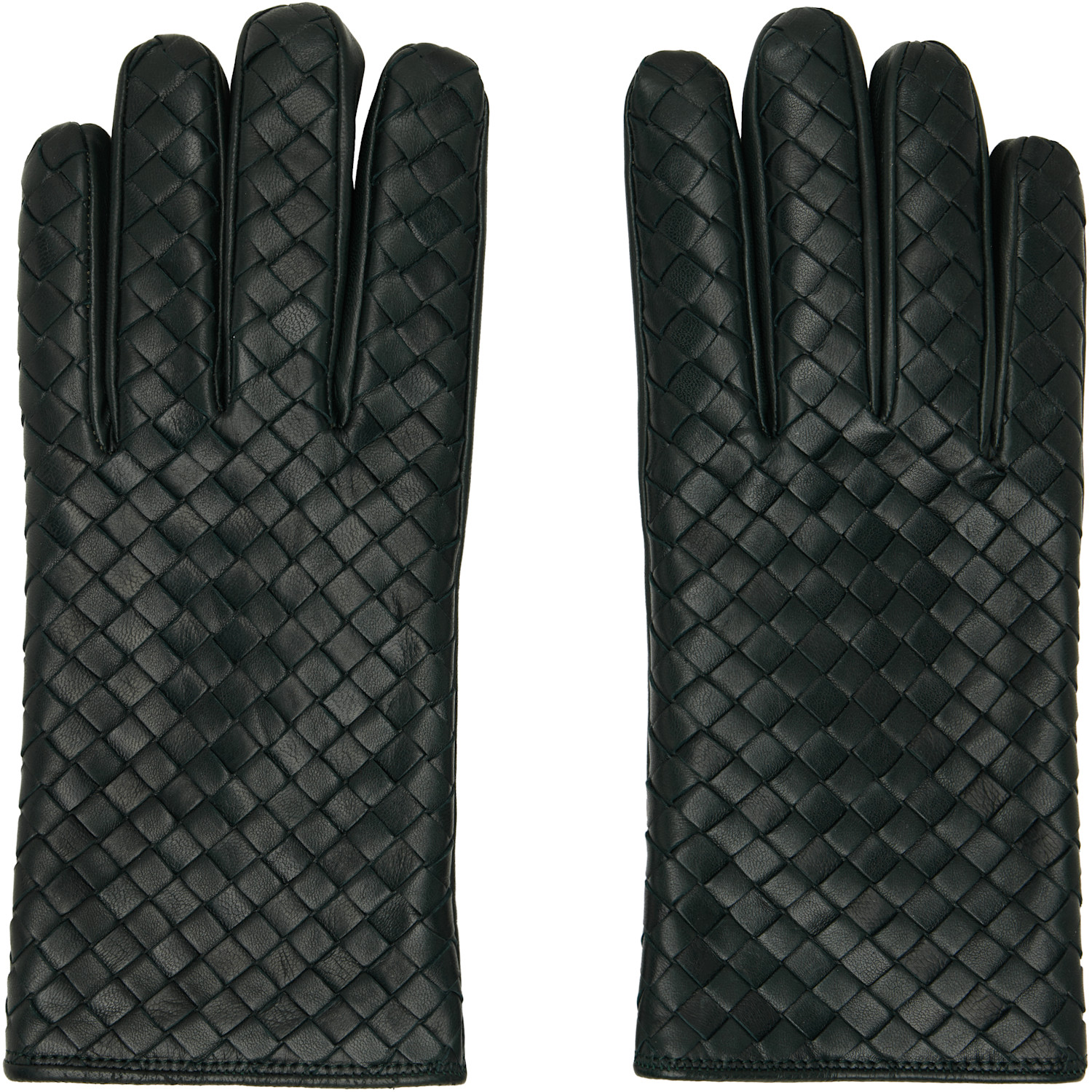 Green Intrecciato Leather Gloves