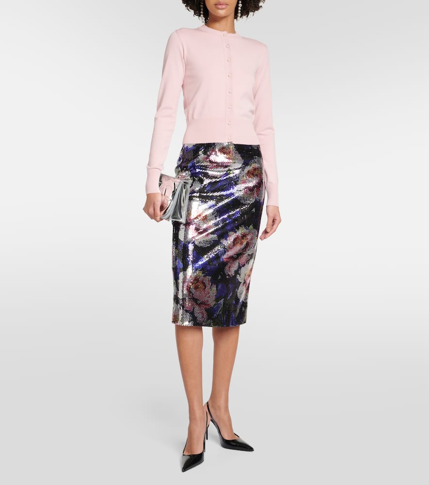 Sequined floral midi skirt