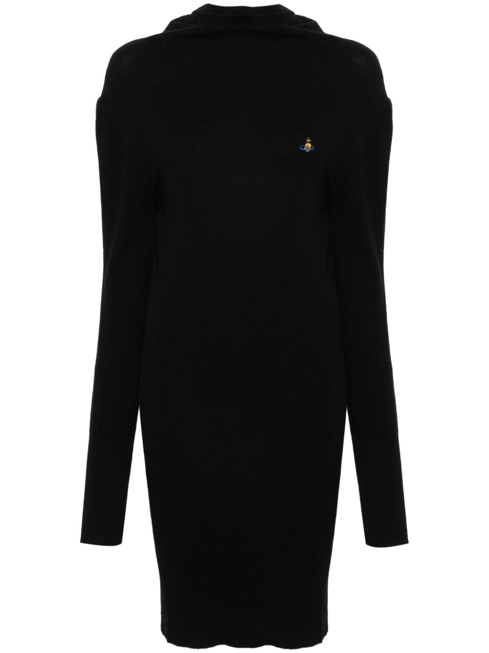 Orb-embroidered ribbed mini dress - Black