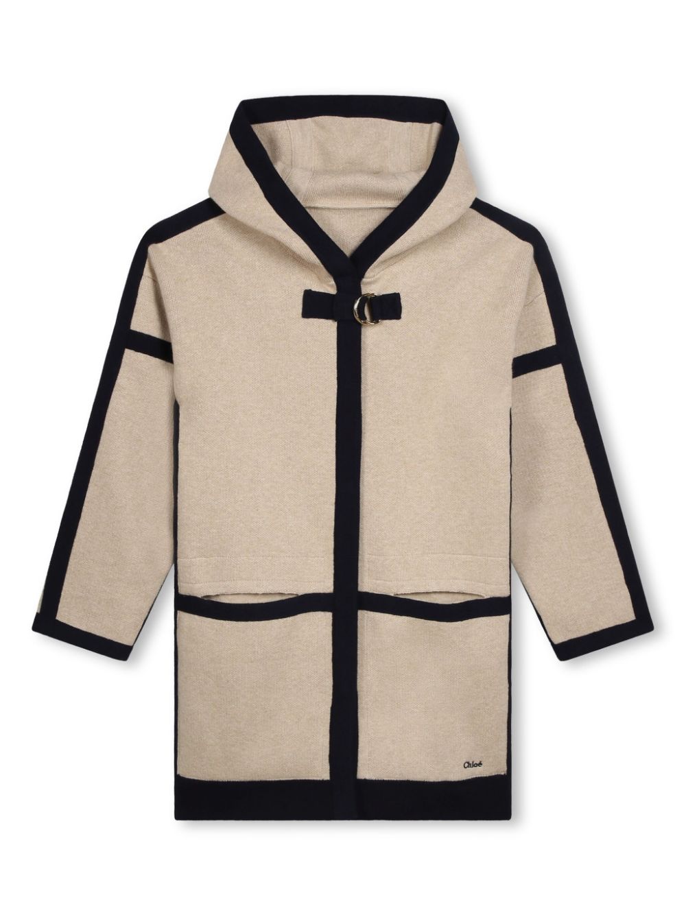 Hooded knitted coat - Neutrals