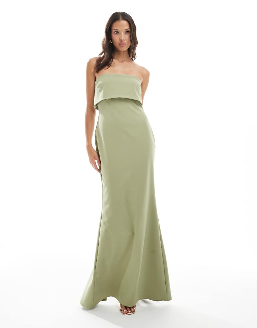 Bridesmaid crepe bandeau maxi dress in olive-Green