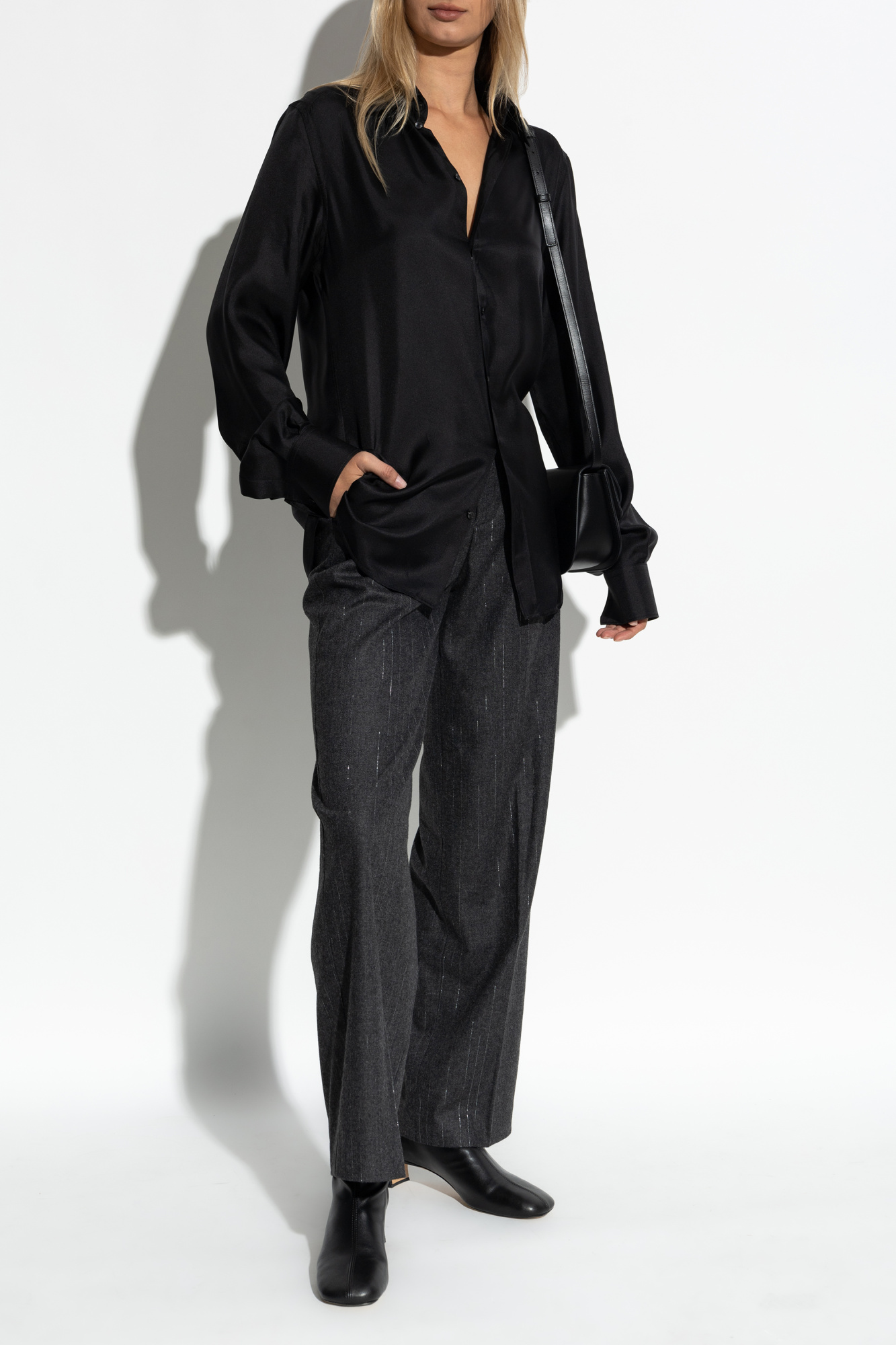 Creased Trousers With Lurex Thread, Women's, Grey