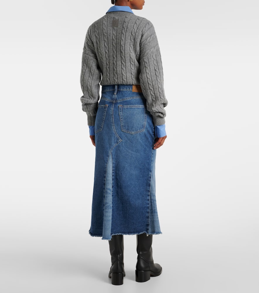Deconstructed denim midi skirt