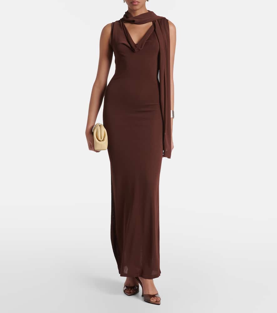 Scarf-detail draped maxi dress