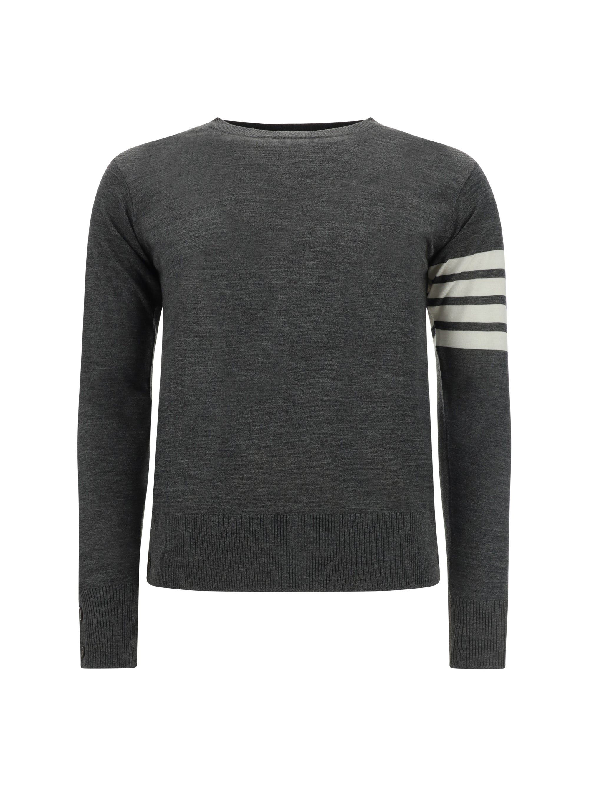 Virgin Wool with Contrasting Stripe Sweater — Gray
