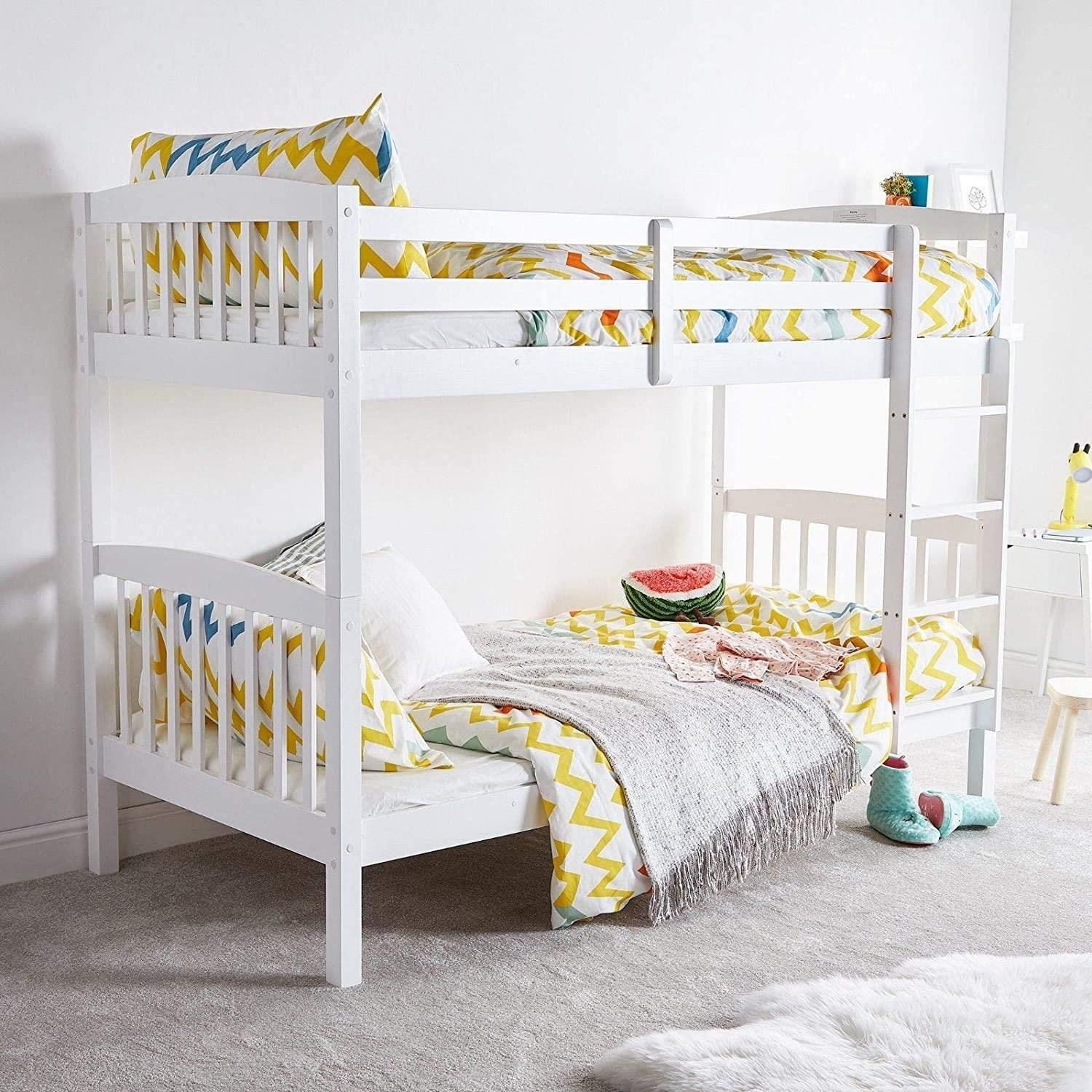 Bunk Bed Kids White 3ft with Mattress Single Pine Wooden Children Bedroom Furniture
