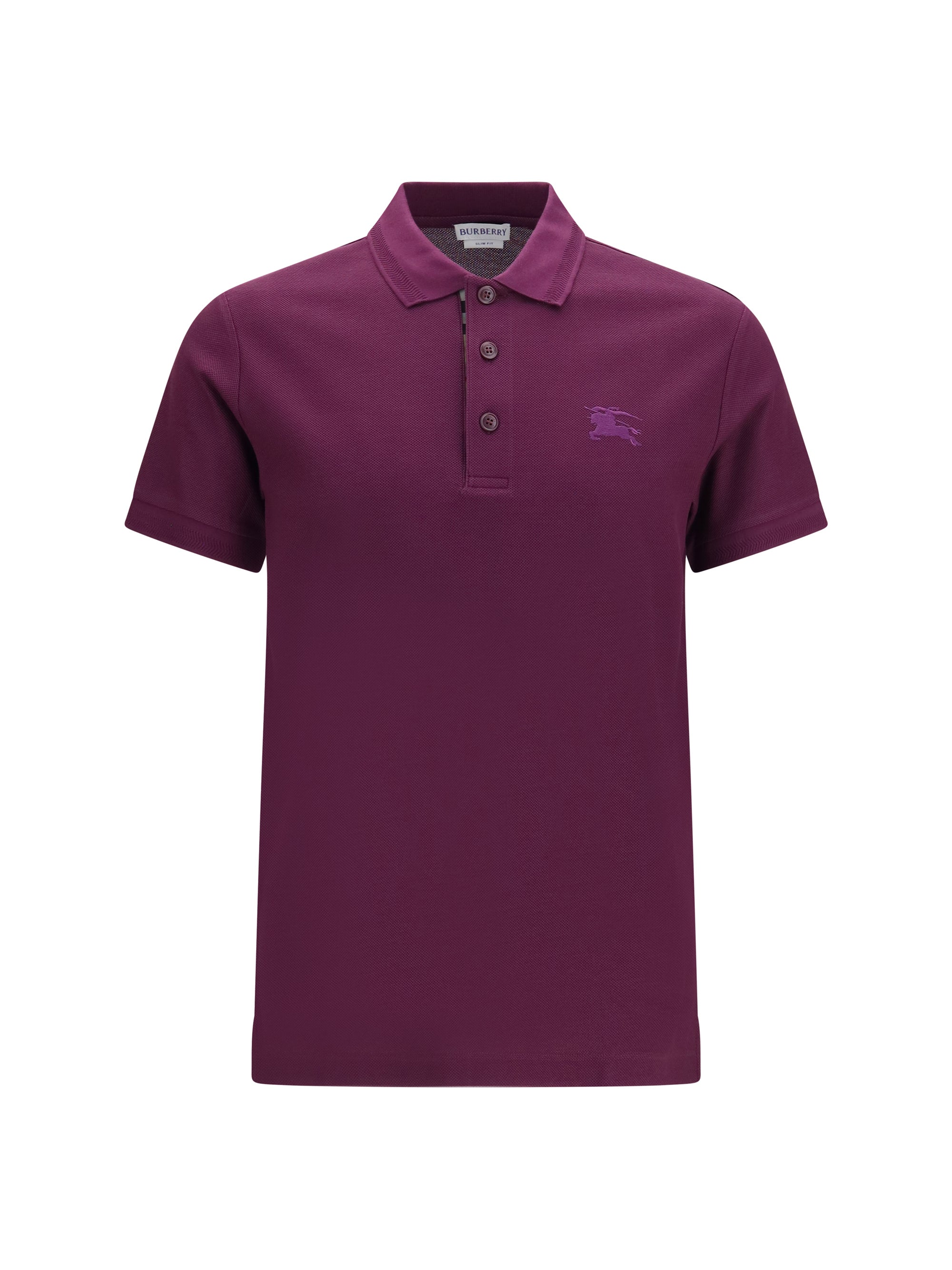 Embroidered Logo Cotton Polo Shirt — Purple