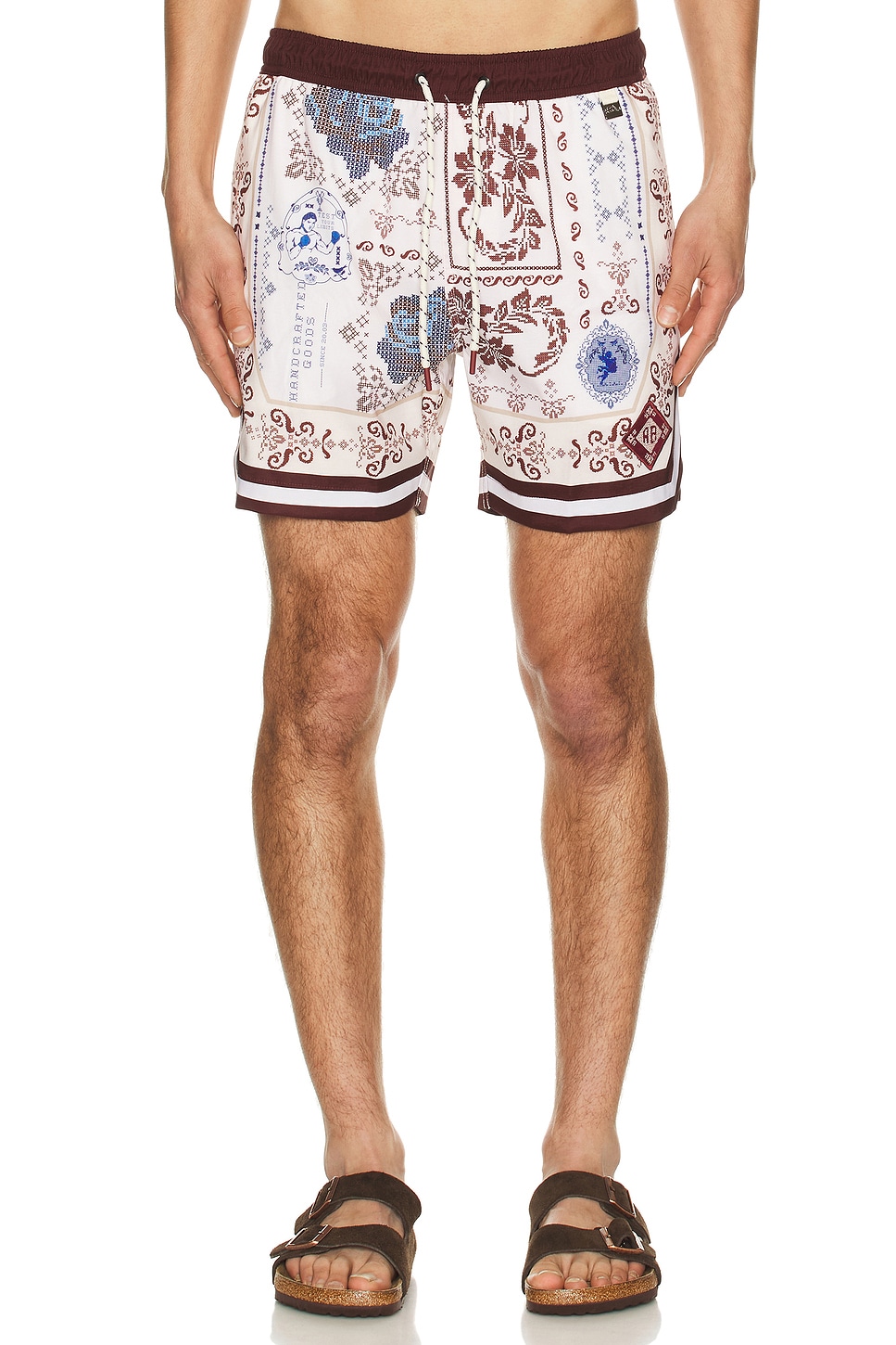 Agua Bendita Dan Swim Trunks in Burgundy, Blue, & White in Burgandy Blue & White - White,Brown. 30 also , 34