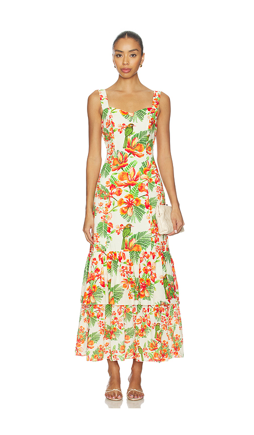 Verandah Garden Tiered Maxi Dress in Ivory Multi Gulmohar. S also in XS