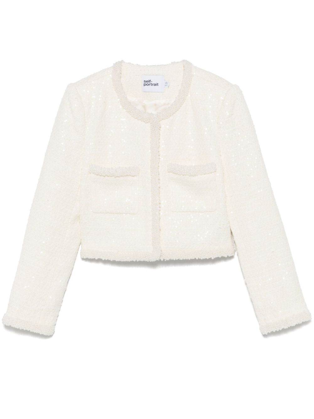 Bouclé faux-pearl-trim jacket - White