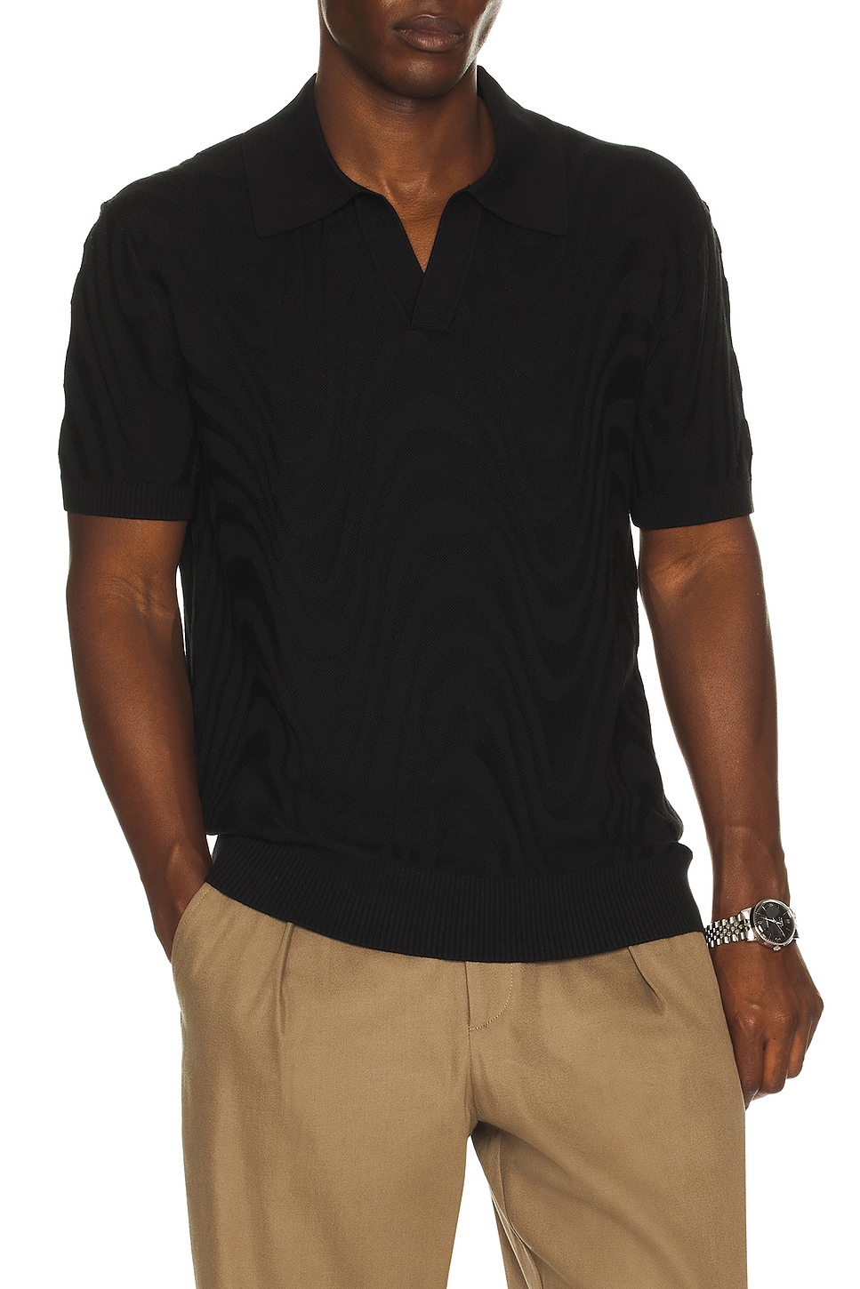 Frescobol Carioca Rino Jacquard Knit Polo in Black - Black. XXL/2X also in