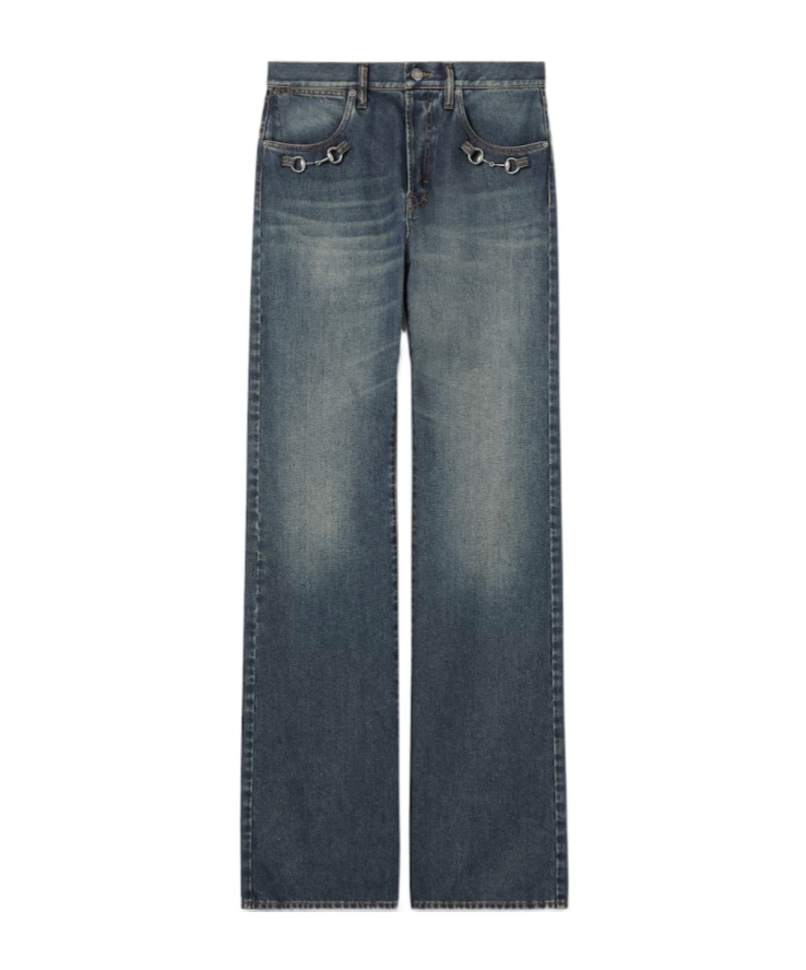 Cotton denim pants with Horsebit detail