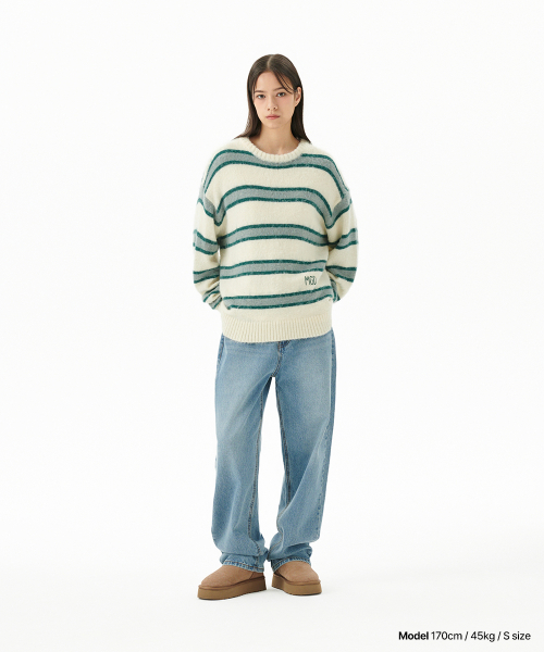HAIRY STRIPE KNIT SWEATER IVORY