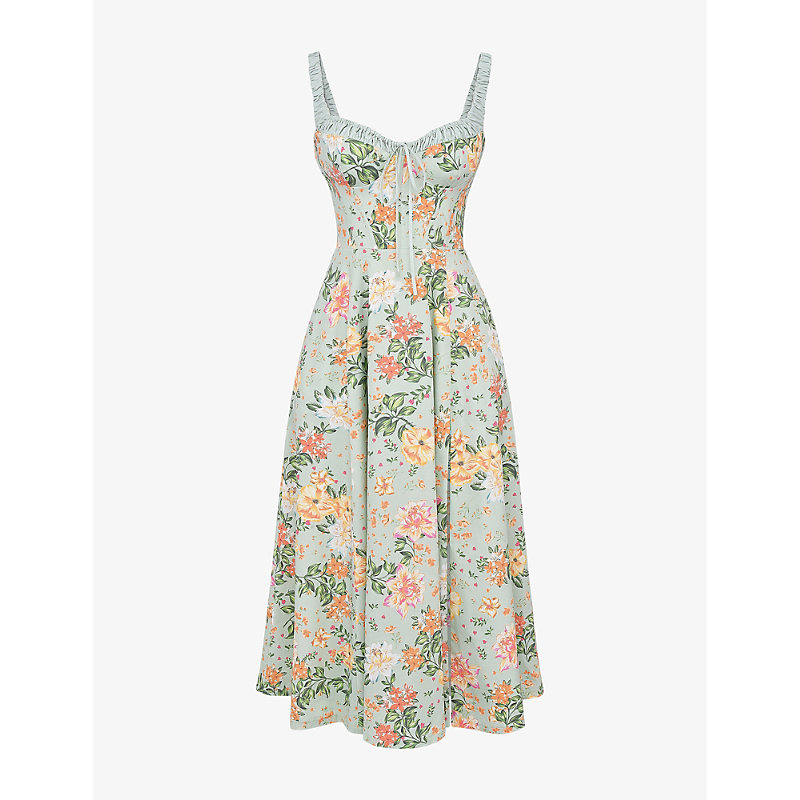 Womens Light Jade Sabrina Floral-print Cotton-blend Midi Dress L+