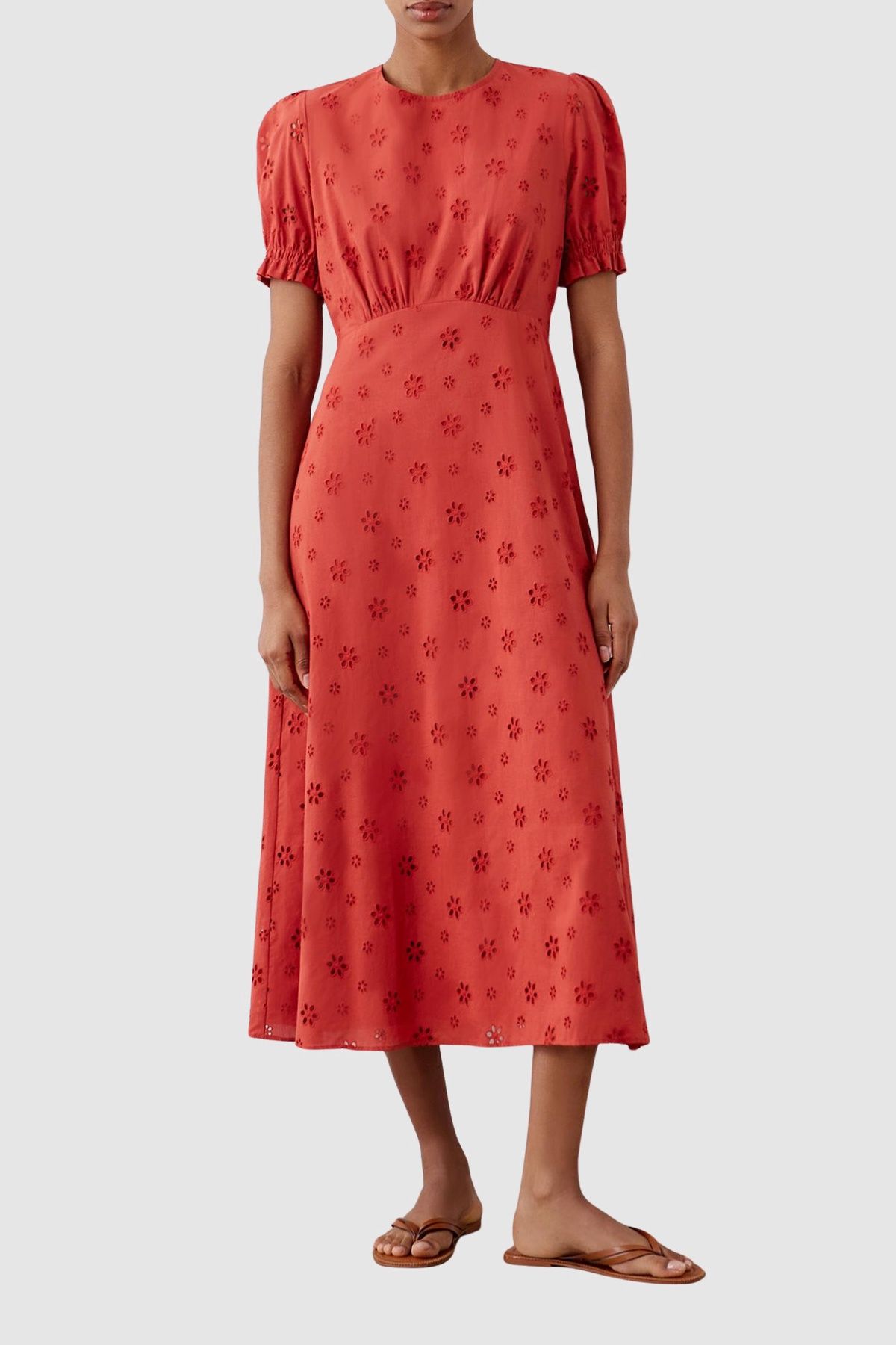 Finery London Mela Broderie Anglaise Midi Dress In Scarlet