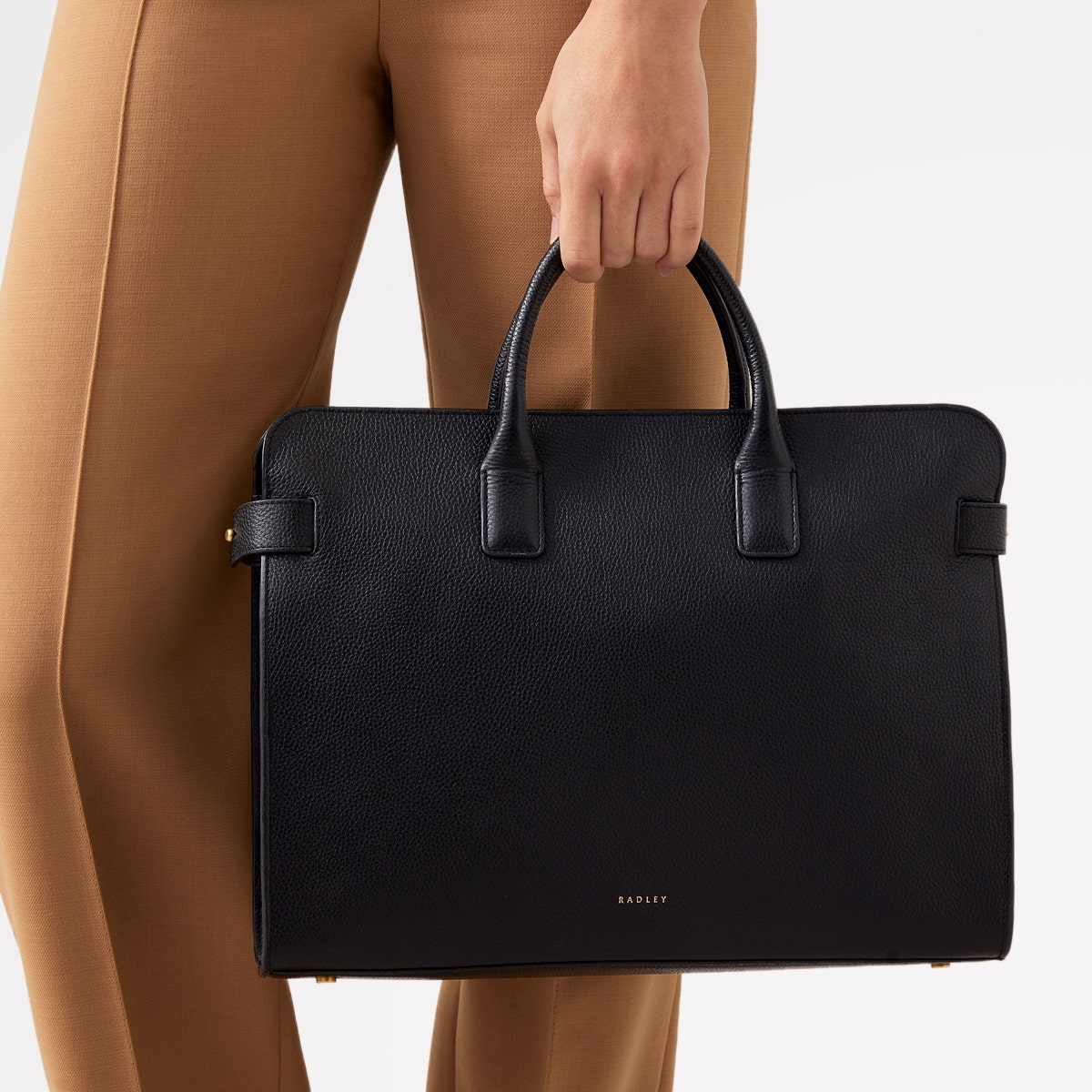 Womens Leather The Rathbone Large Laptop Grab - Black Large