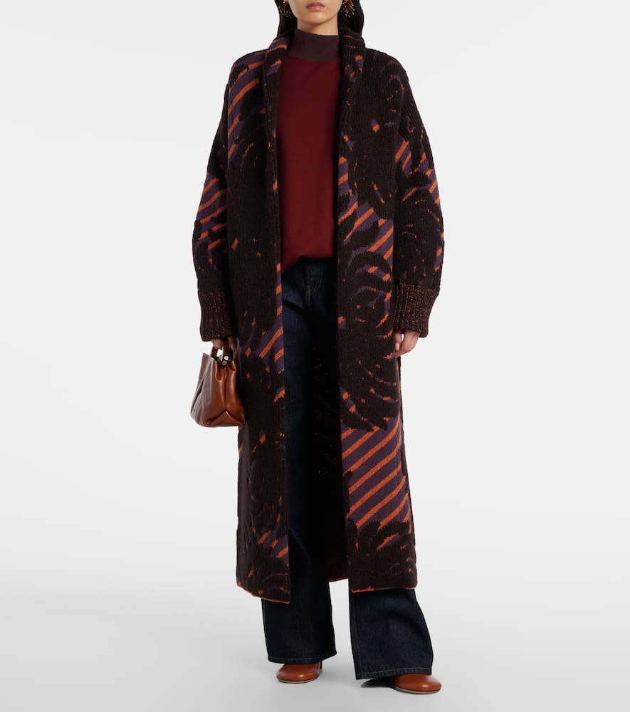 Wool and alpaca-blend jacquard wrap coat