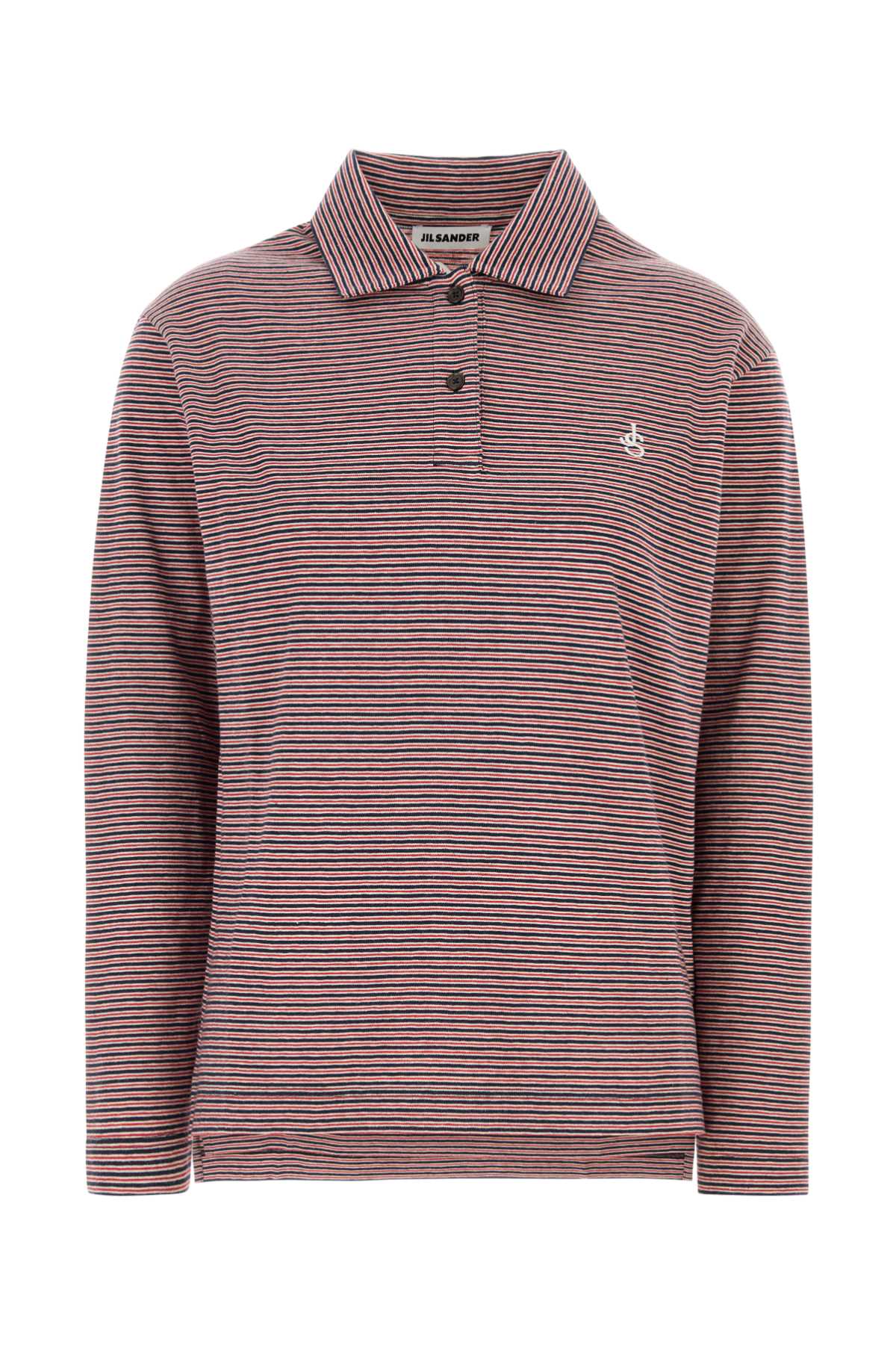 Embroidered Cotton Striped Polo Shirt — Red