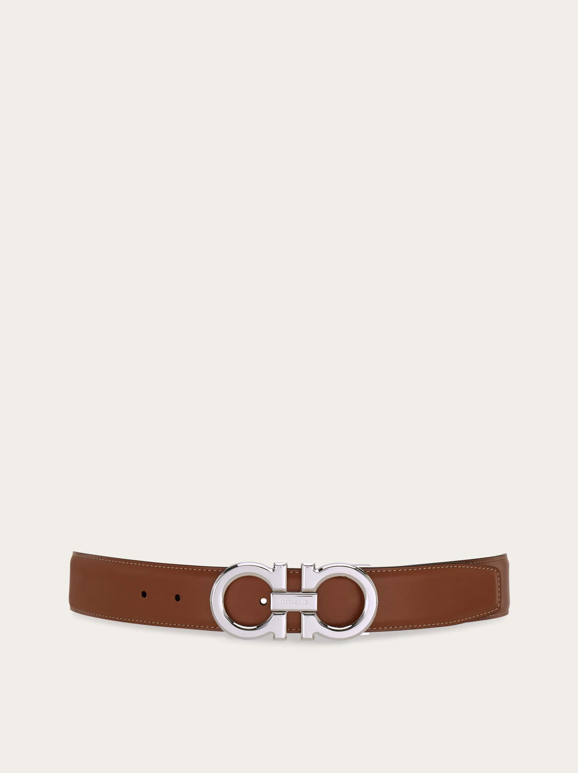 Men Reversible and adjustable Gancini belt Brown