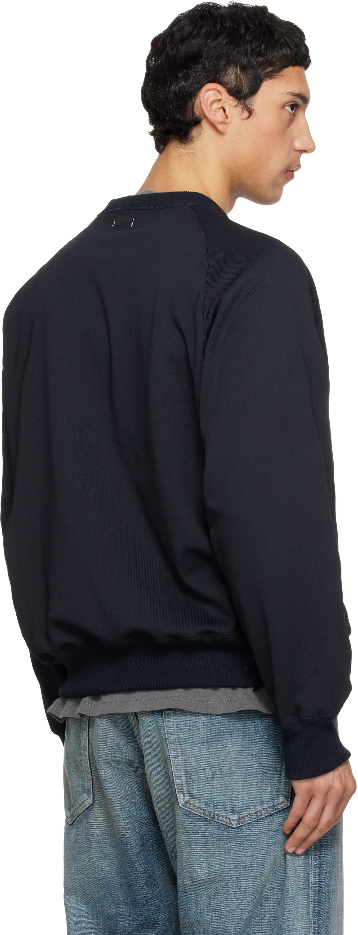 Black Polyester Pile Crew Neck Sweatshirt