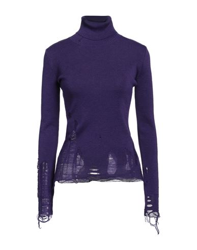 Mm6 Maison Margiela Woman Turtleneck Purple Size L Acrylic, Virgin Wool