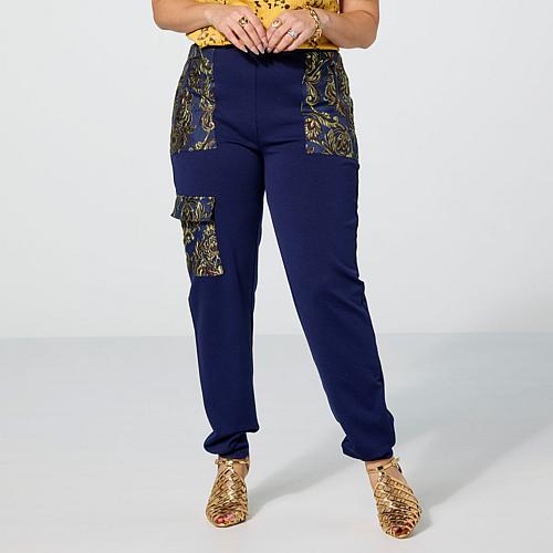 Byron Lars Ponte Knit and Jacquard Cargo Pocket Jogger - Indigo Jacquard