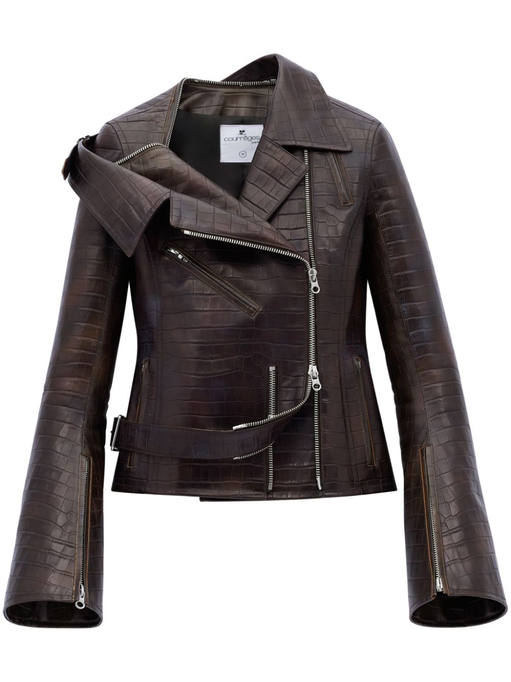 Crocodille-effect biker jacket - Brown