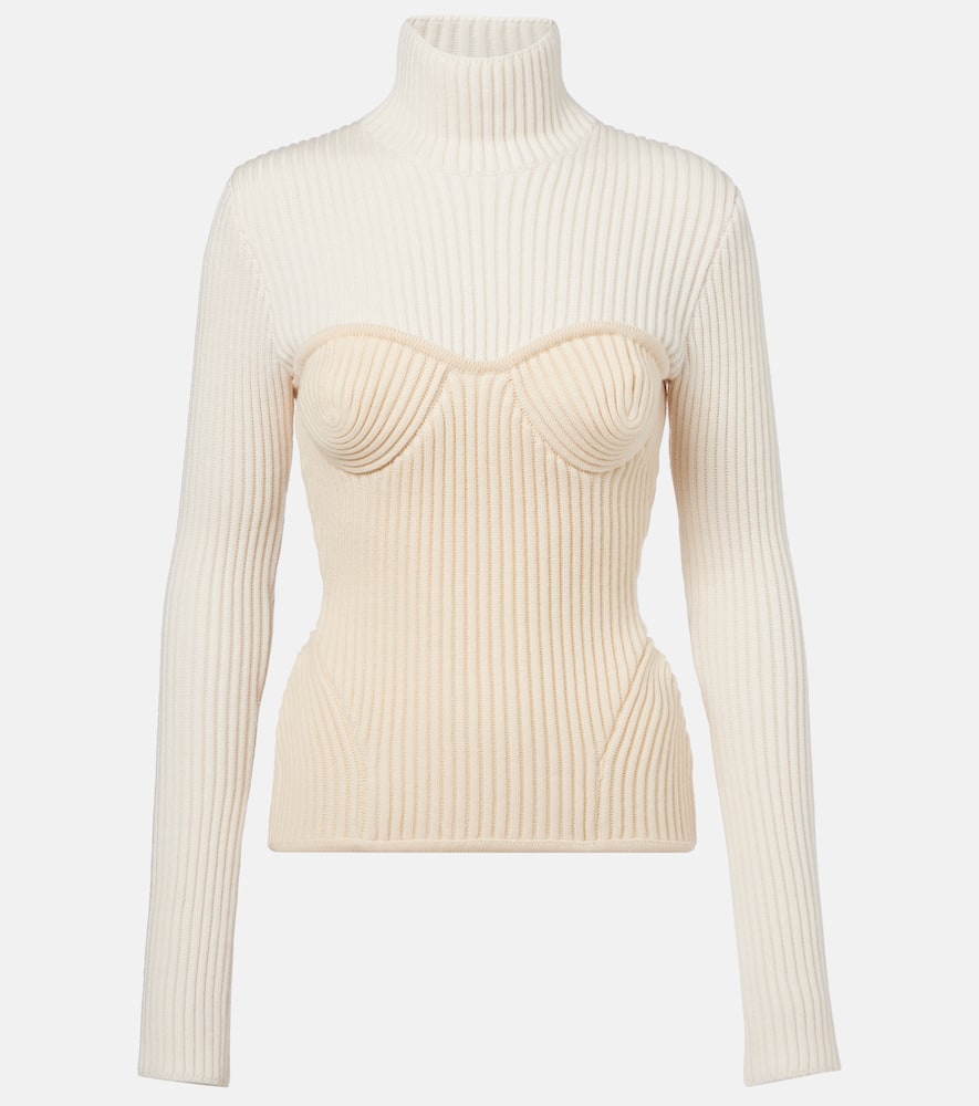 Ribbed-knit wool-blend turtleneck sweater