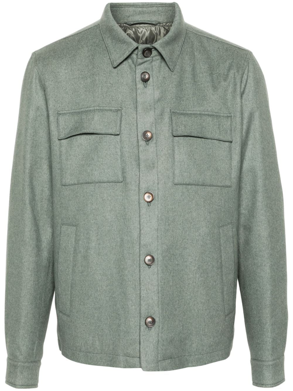 Cashmere-Silk Blend Brushed Shirt Jacket — sage green