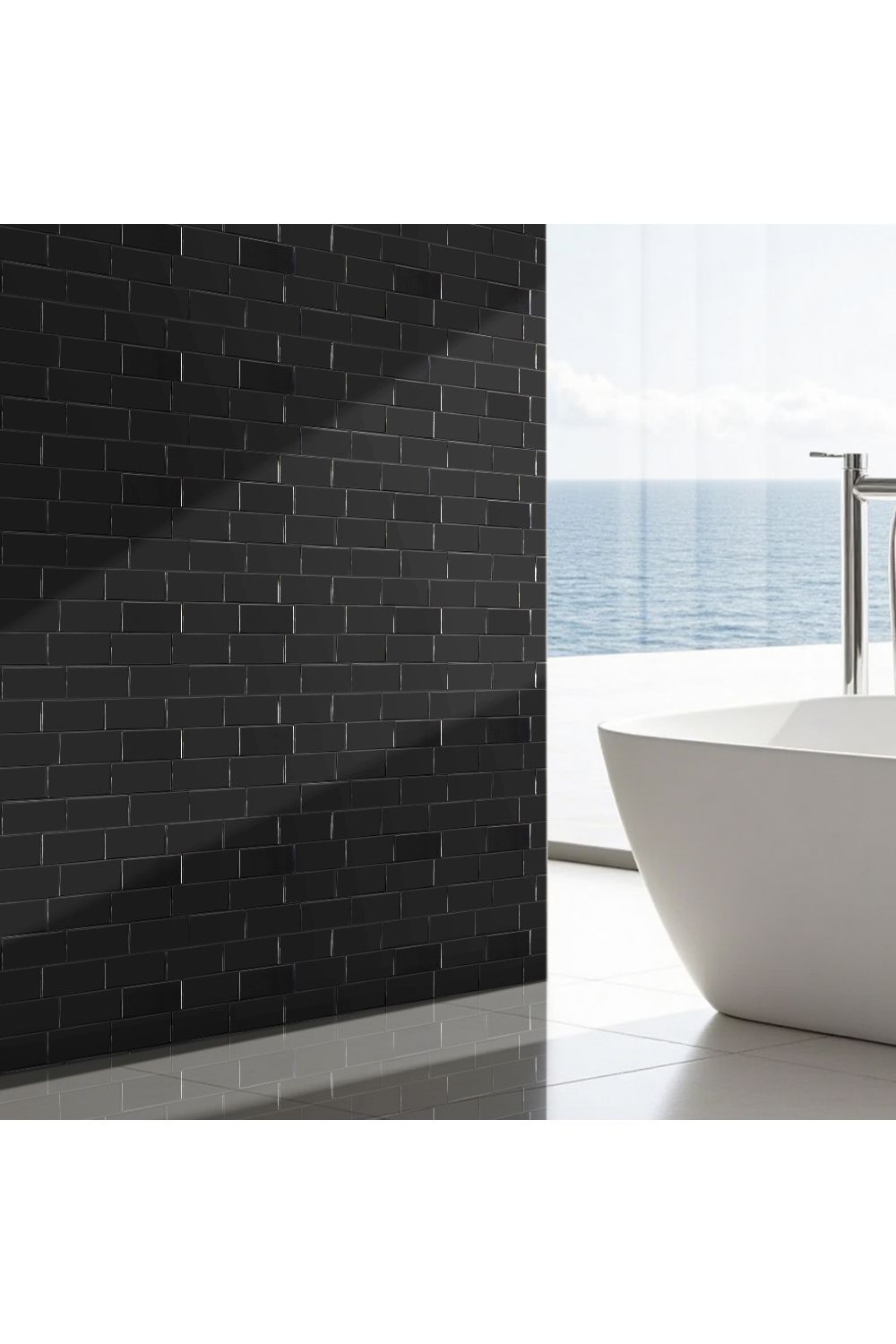 Living and Home Unisex 10Pcs 3D Solid Color Subway Tiles Self-Adhesive Wall Tile Stickers in Black