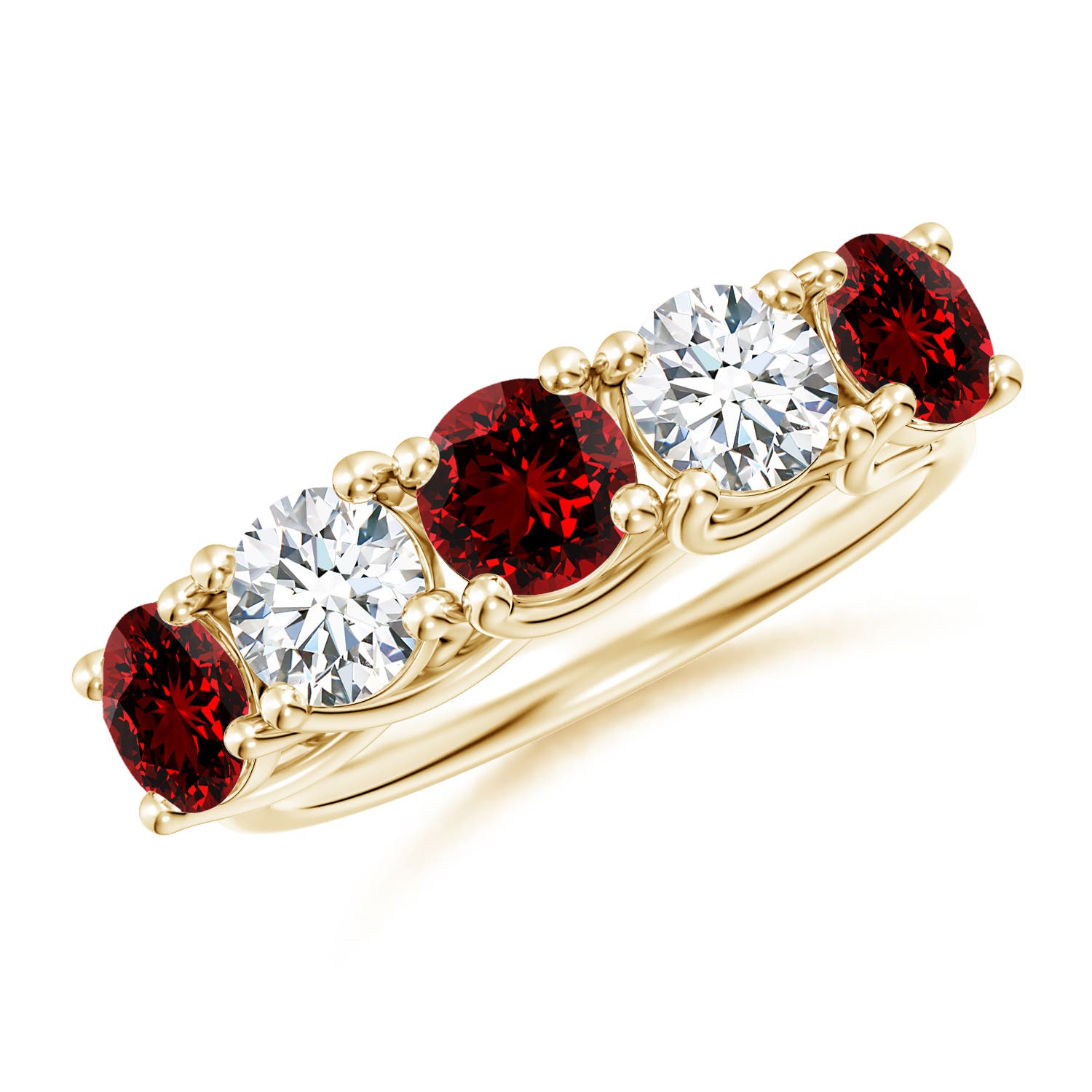 Angara 1.8 Carats Lab-Grown Half Eternity Five Stone Ruby and Lab Diamond Wedding Ring in 18K Yellow Gold