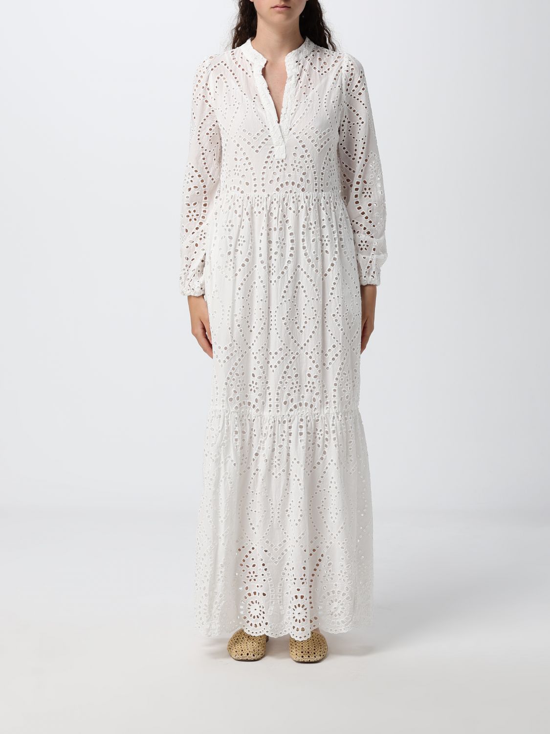 Cotton v-neck dress - Blue