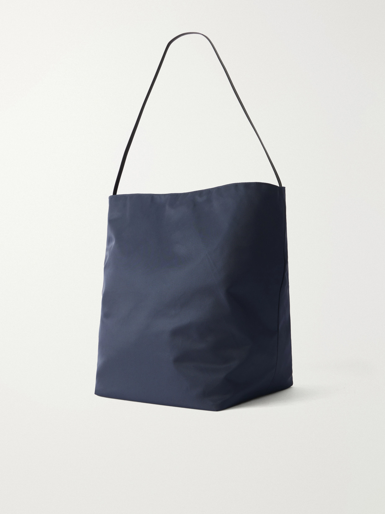Bucket Leather-trimmed Satin-shell Tote - Blue