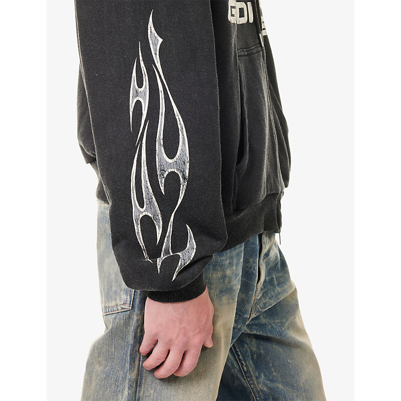 Mens Logo-Print Zip-Up Cotton Hoody
