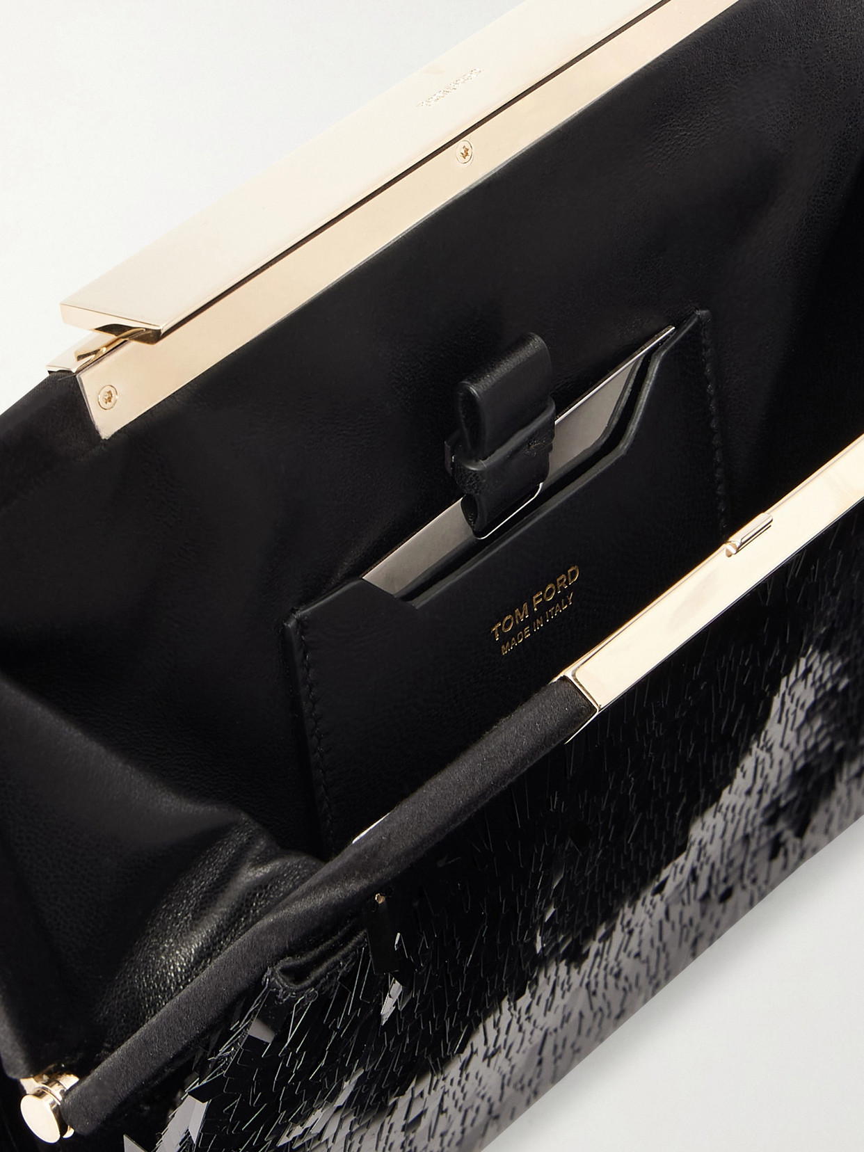 Sequined Satin Clutch - Black