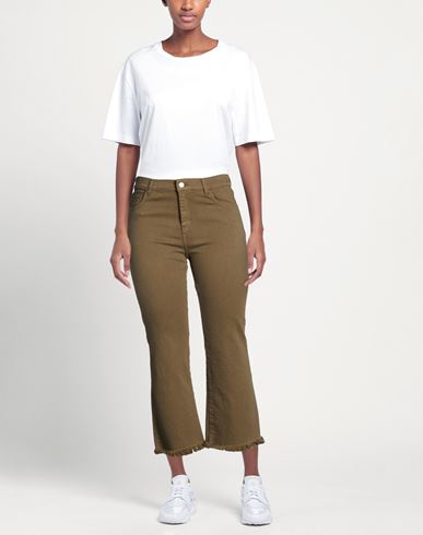 Woman Jeans Military green Size 12 Cotton, Elastane