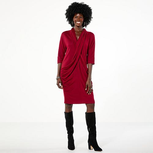 In Earnest by Byron Lars Draped Shawl Collar Dress - Red