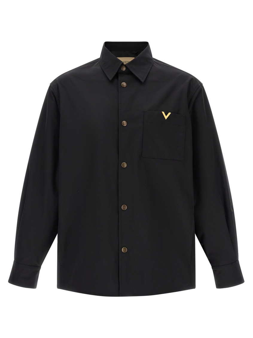 Black Solid Shirt Collar Jacket