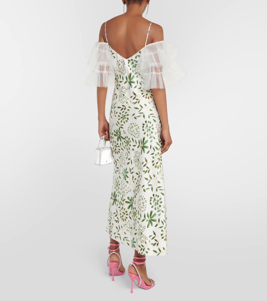 Floral-appliqué silk midi dress