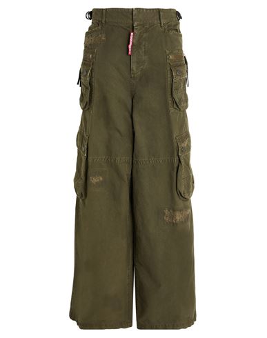 Woman Pants Military green Size 8 Cotton, Calfskin