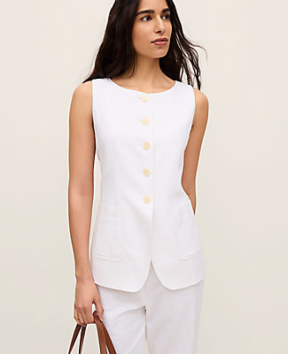 Ann Taylor The Petite Long Crew Neck Vest in Linen Blend