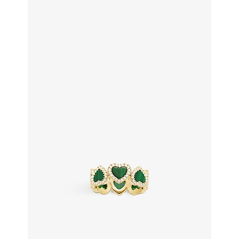 Womens Yellow Gold Malachite Heart 18ct Yellow Gold-plated Metal Alloy and Zirconia Ring 