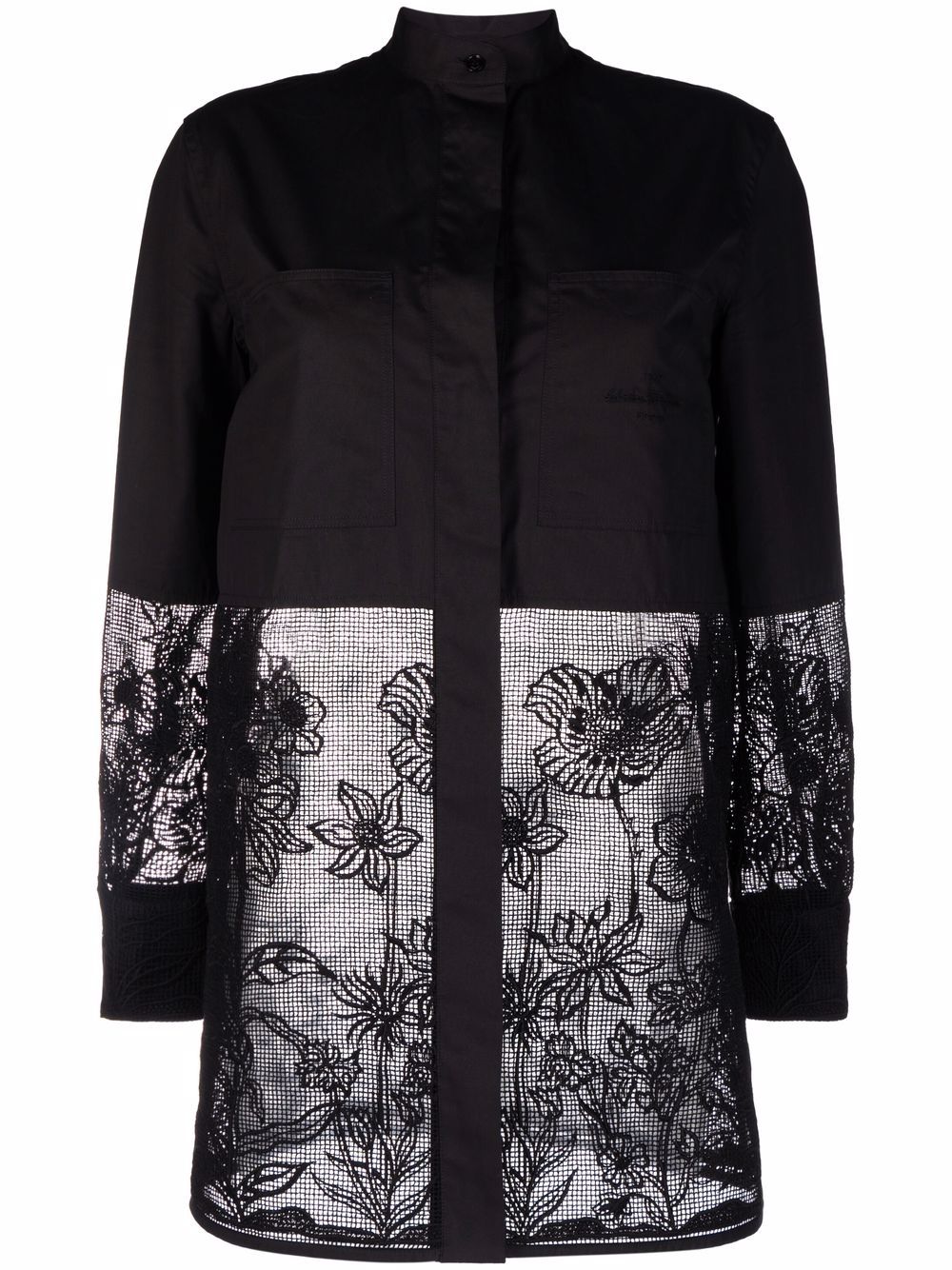 Longline cordonetto lace shirt - Black