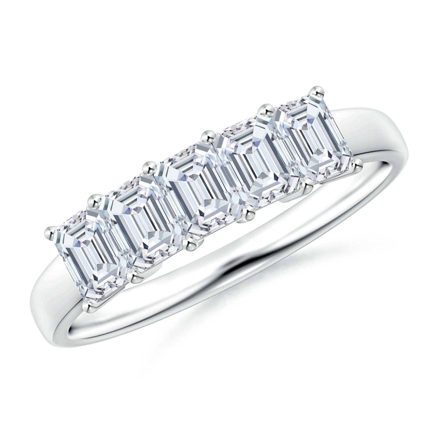 Angara 1.0 CTW Lab-Grown Prong-Set Emerald-Cut Diamond Five Stone Wedding Ring in 18K White Gold