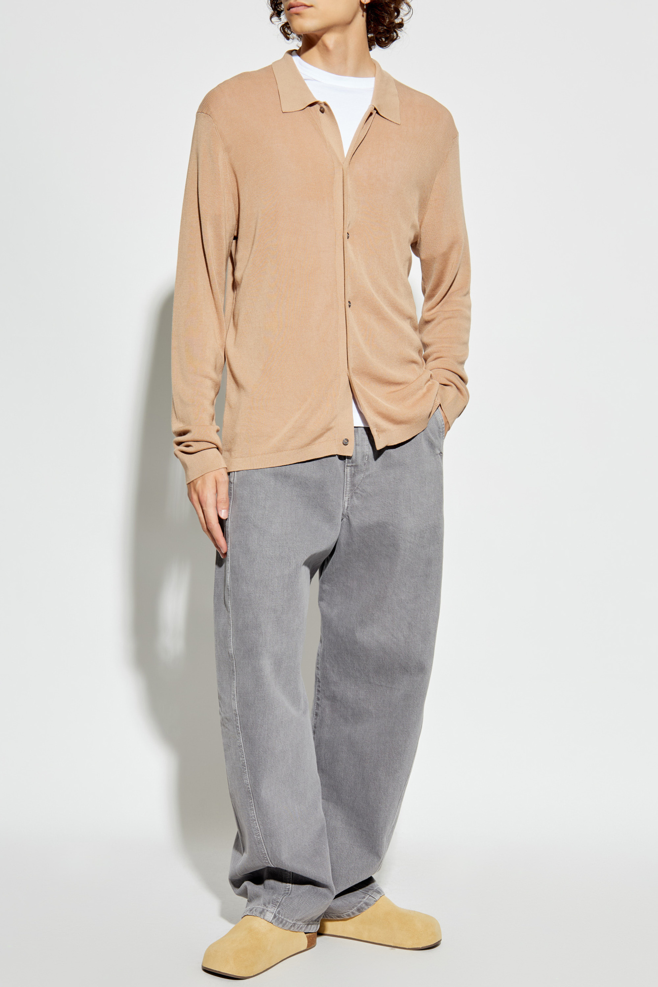 Cardigan With Collar ‘Brent’, Men's, Beige