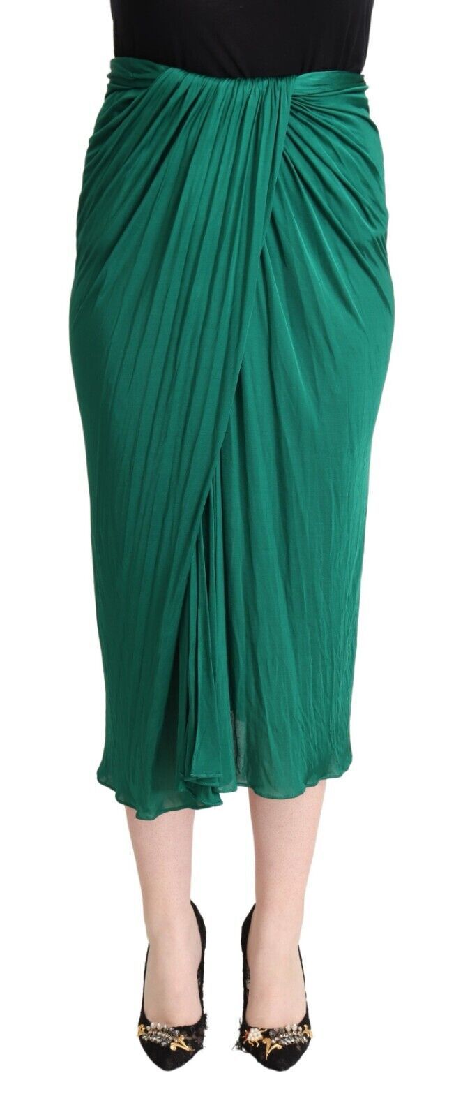 Pleated Midi Skirt — Green